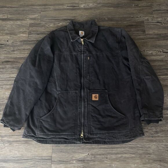 Carhartt Jacket C61-BLK Sandstone Ridge Coat Cotton Duck Sherpa Lined Men 2XL